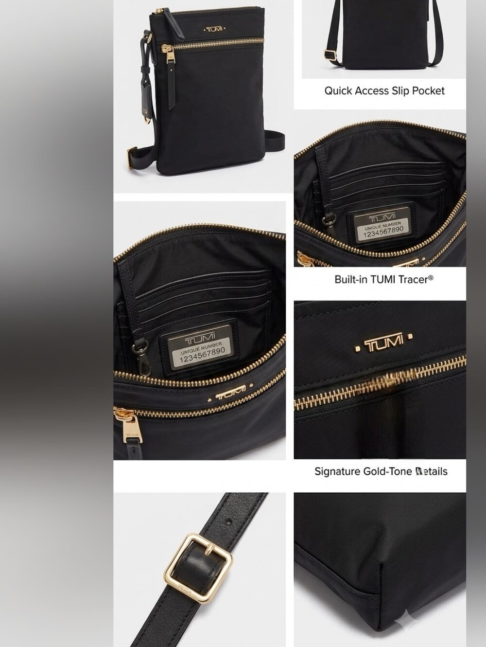 Tumi Black Nylon Crossbody Bag with Gold Hardware